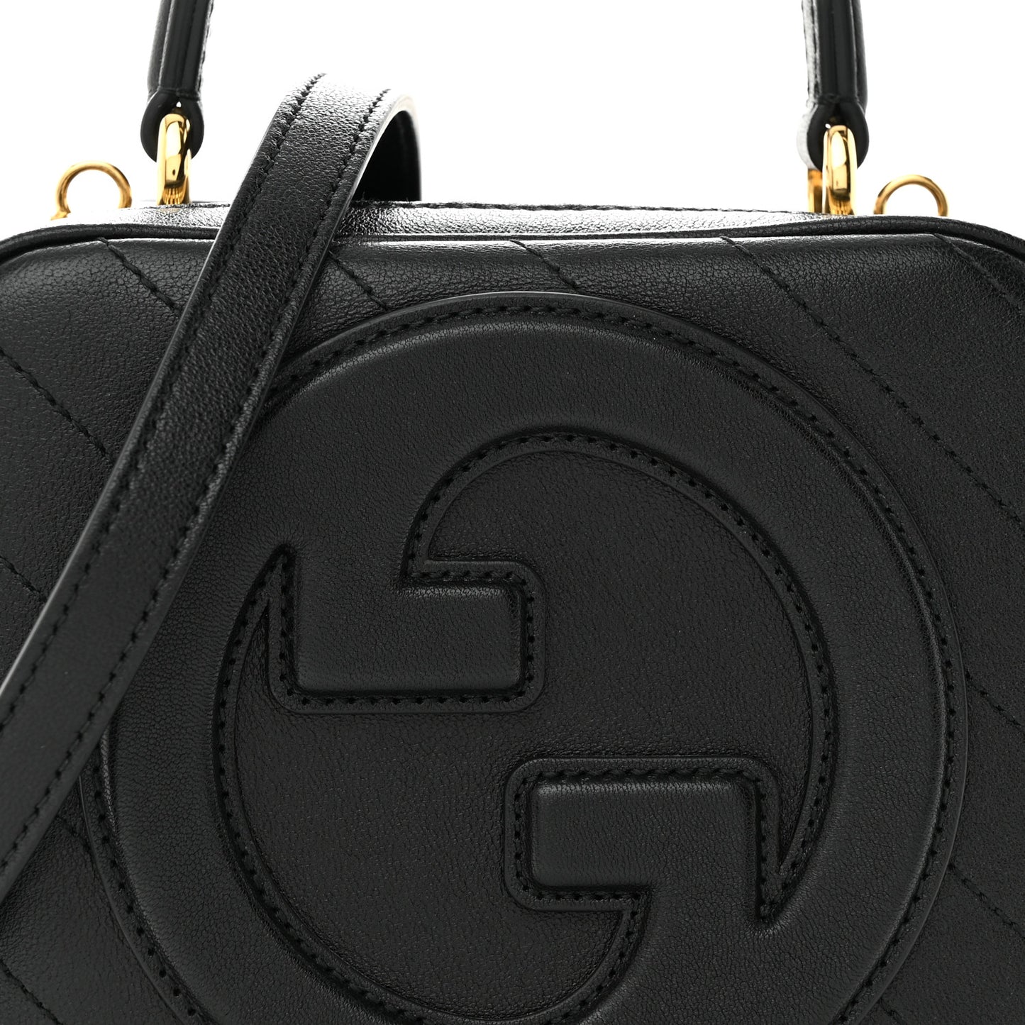 Sakai Be Green Calfskin Diagonal Stitched Blondie Top Handle Bag Black
