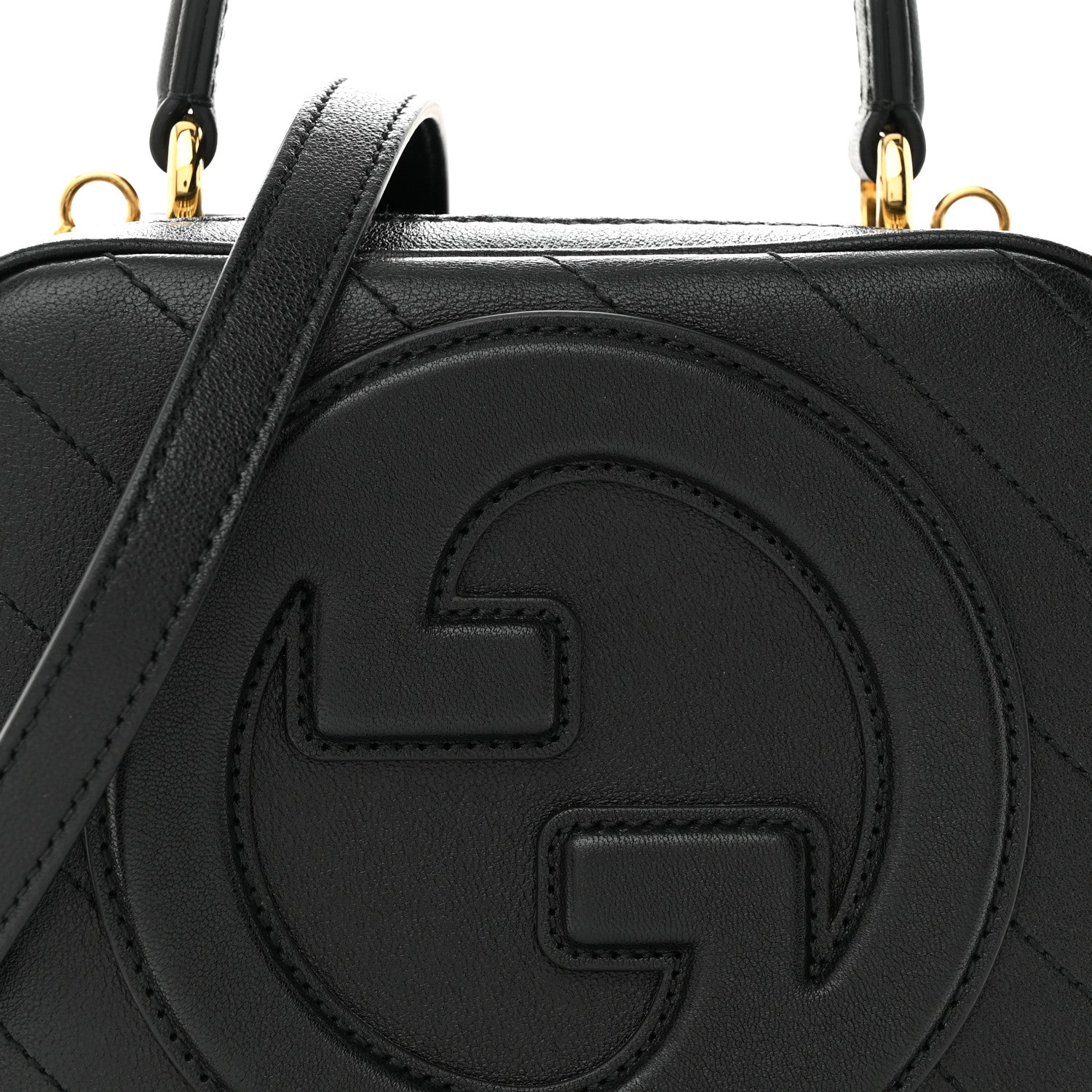 Gucci Sakai Be Green Calfskin Diagonal Stitched Blondie Top Handle Bag Black 9 of 11