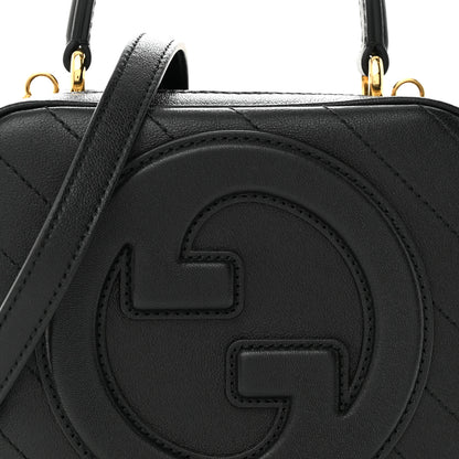 Gucci Sakai Be Green Calfskin Diagonal Stitched Blondie Top Handle Bag Black 9 of 11