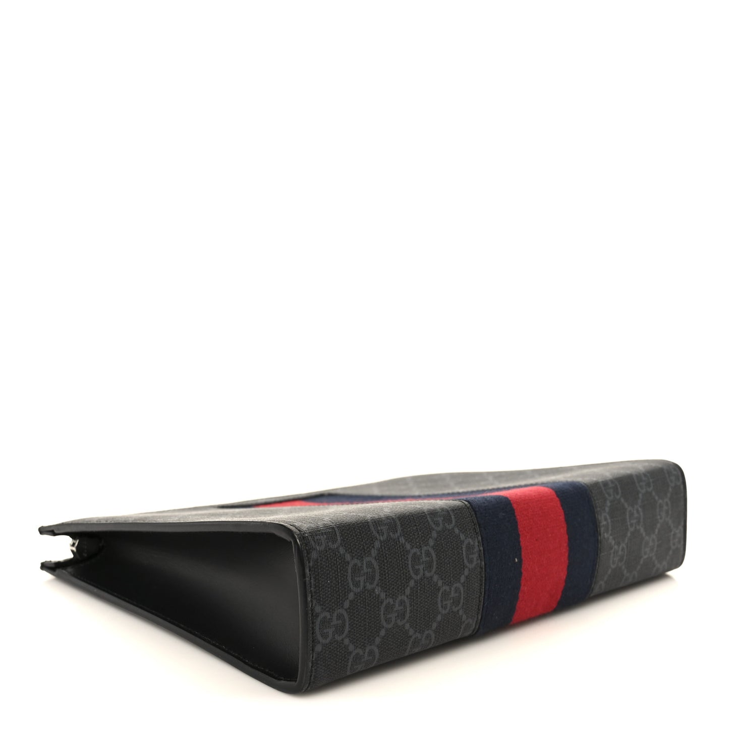 GG Supreme Monogram Selleria Calfskin Web New Web Cosmetic Case Black