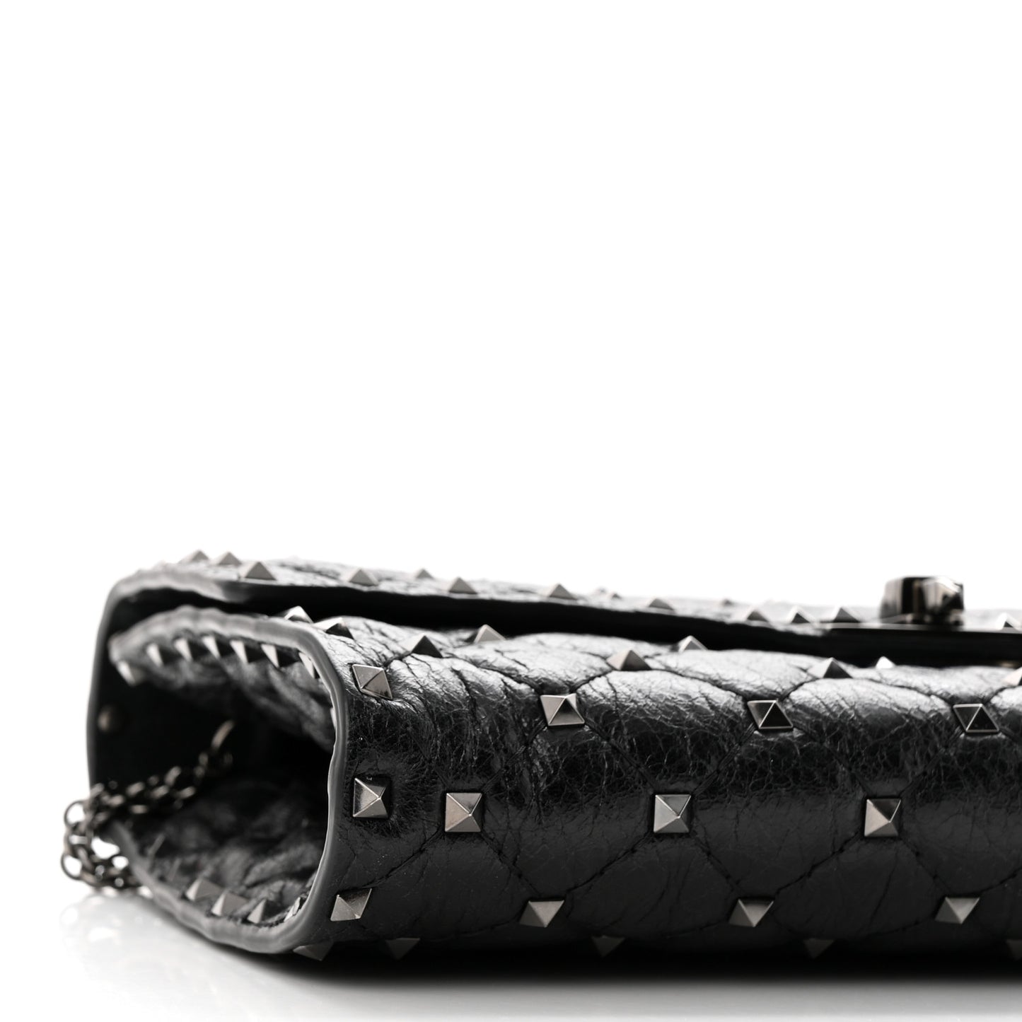 Craquele Nappa Rockstud Spike Wallet on Chain Black