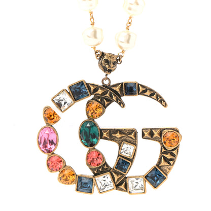 Gucci Crystal Pearl Marmont Necklace Aged Gold Multicolor 4 of 6