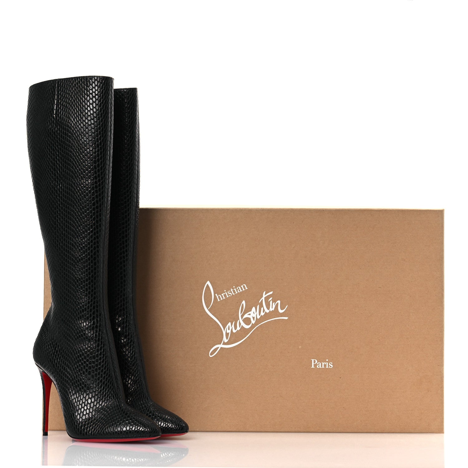 Christian Louboutin Calfskin Jurassic Embossed Eloisa Botta 100 Knee Boots 38 Black 12 of 12
