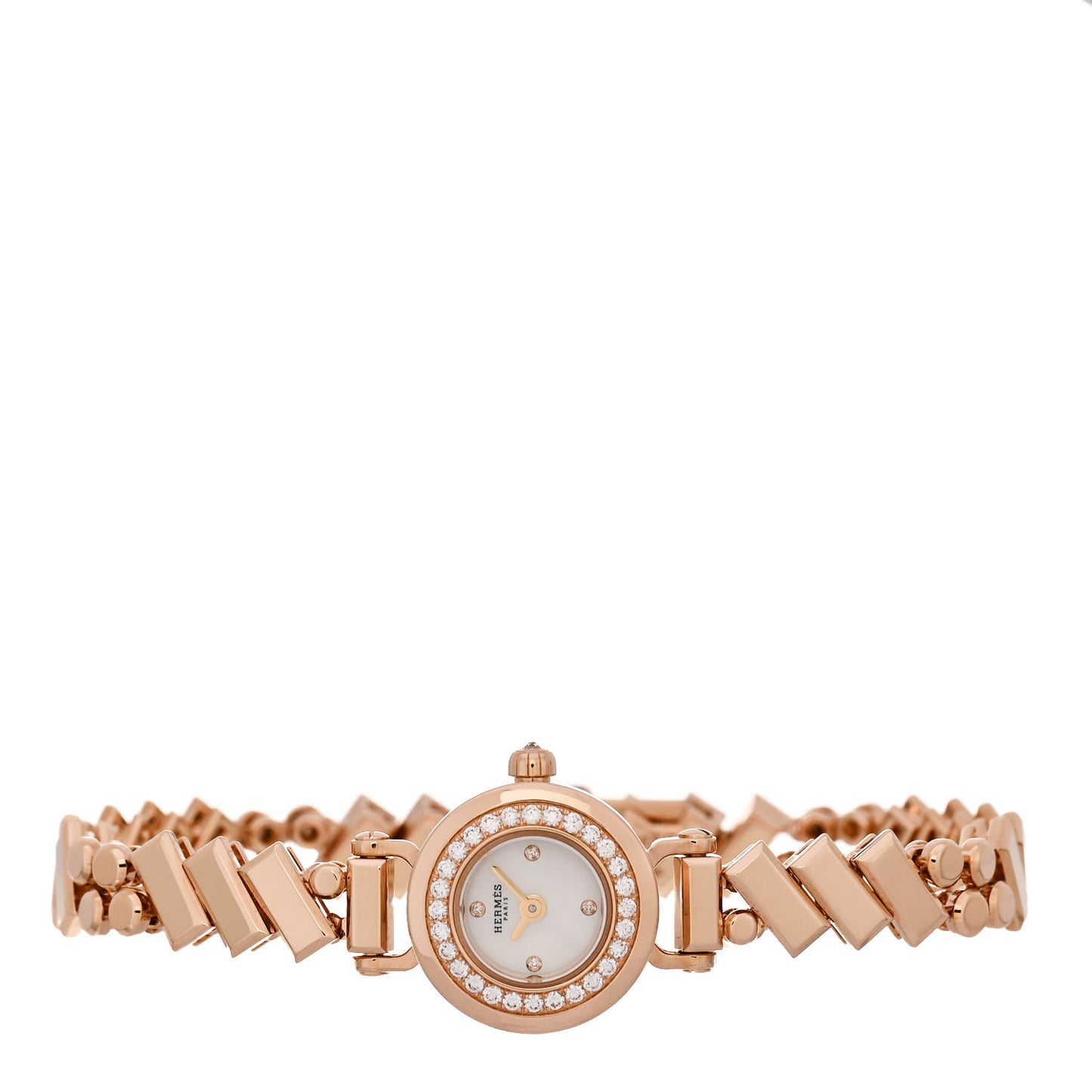 18K Rose Gold Diamond Mother of Pearl 16mm Faubourg Polka Mini Quartz Watch