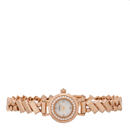Hermes 18K Rose Gold Diamond Mother of Pearl 16mm Faubourg Polka Mini Quartz Watch 2 of 5