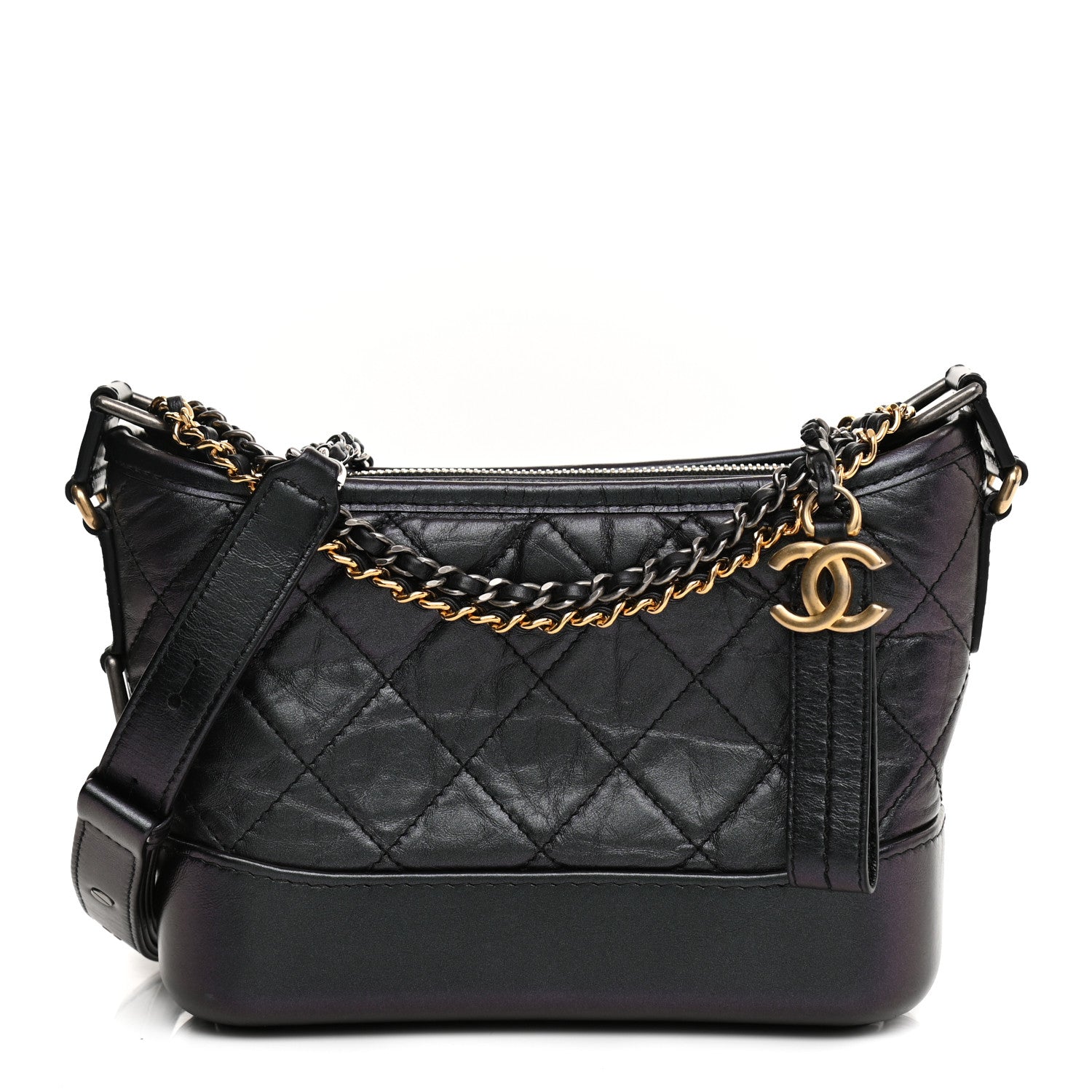 Chanel Iridescent Aged Calfskin Quilted Small Gabrielle Hobo Black 2 of 21