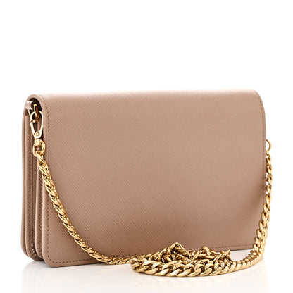 Prada Saffiano Lux Metal Logo Mini Flap Chain Shoulder Bag Cammeo 4 of 10