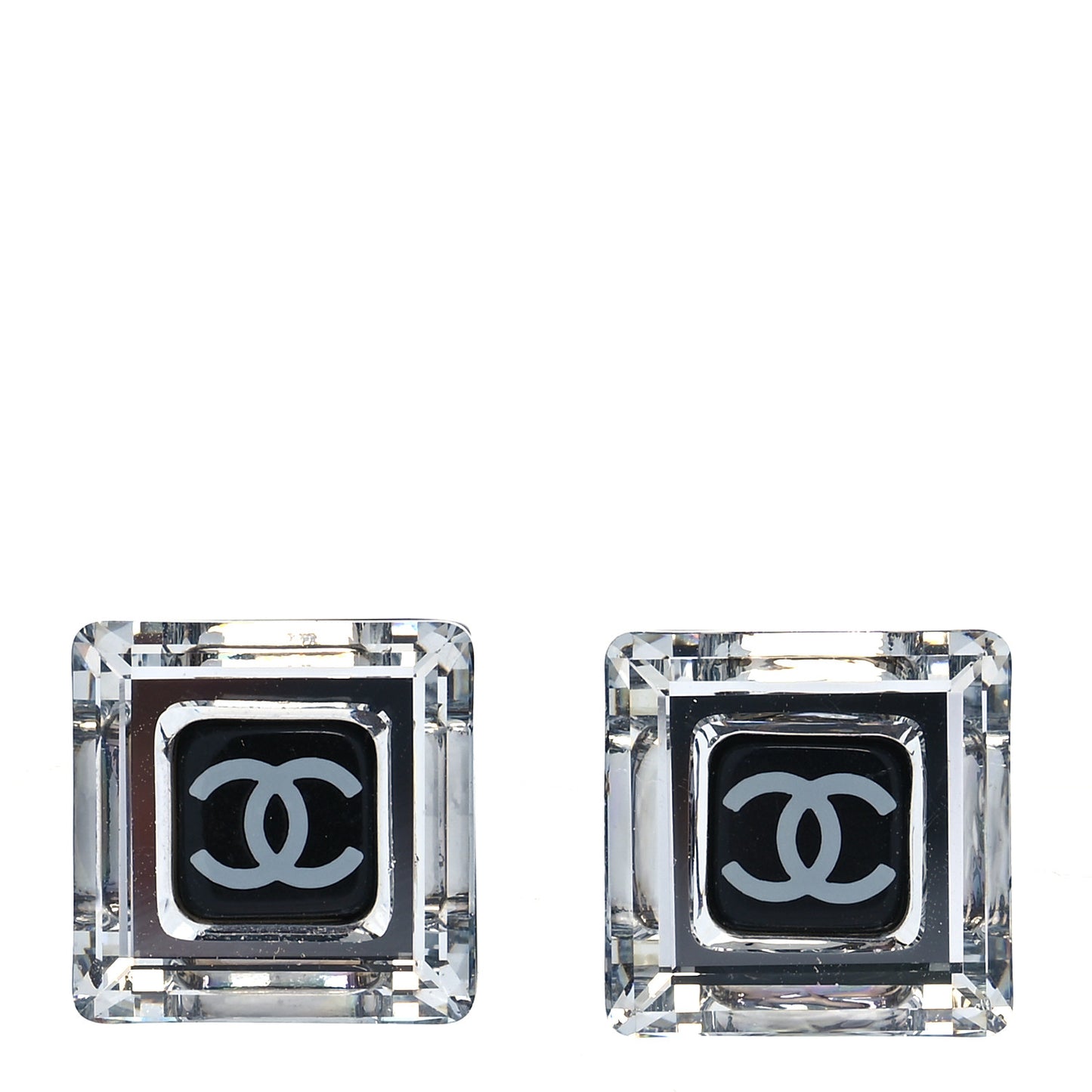 Crystal CC Square Charm Earrings Black