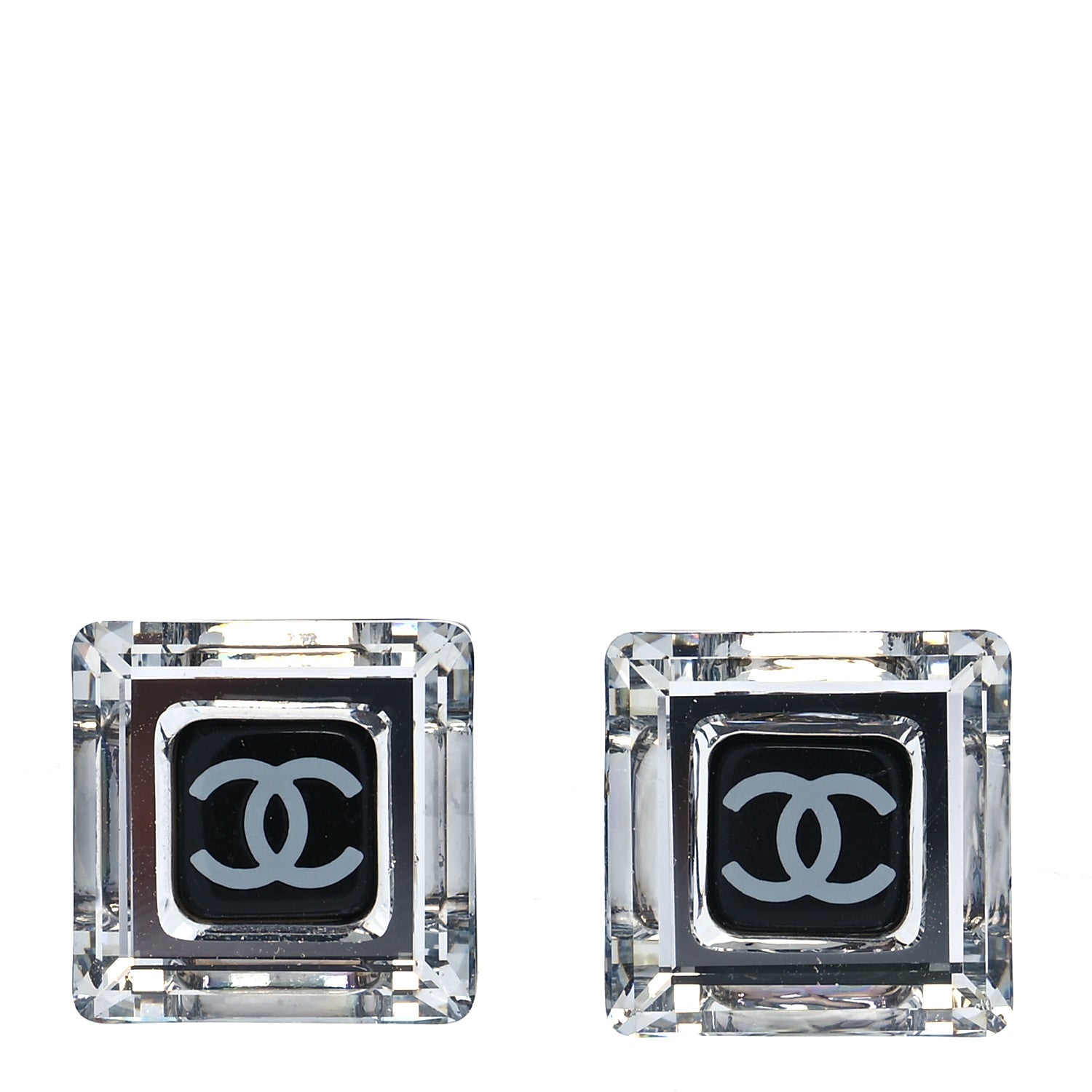 Chanel Crystal CC Square Charm Earrings Black 1 of 4