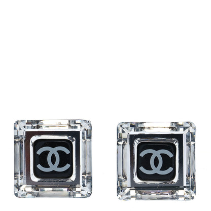Chanel Crystal CC Square Charm Earrings Black 1 of 4