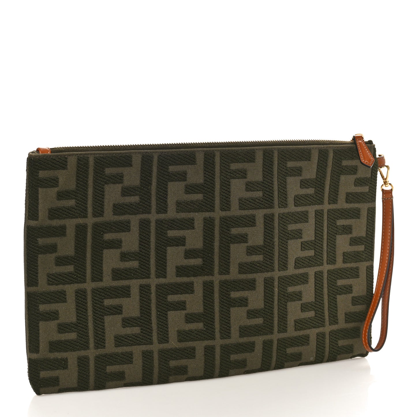Canvas Vitello King FF Embroidered Large Flat Pouch Amazzonia Cuoio