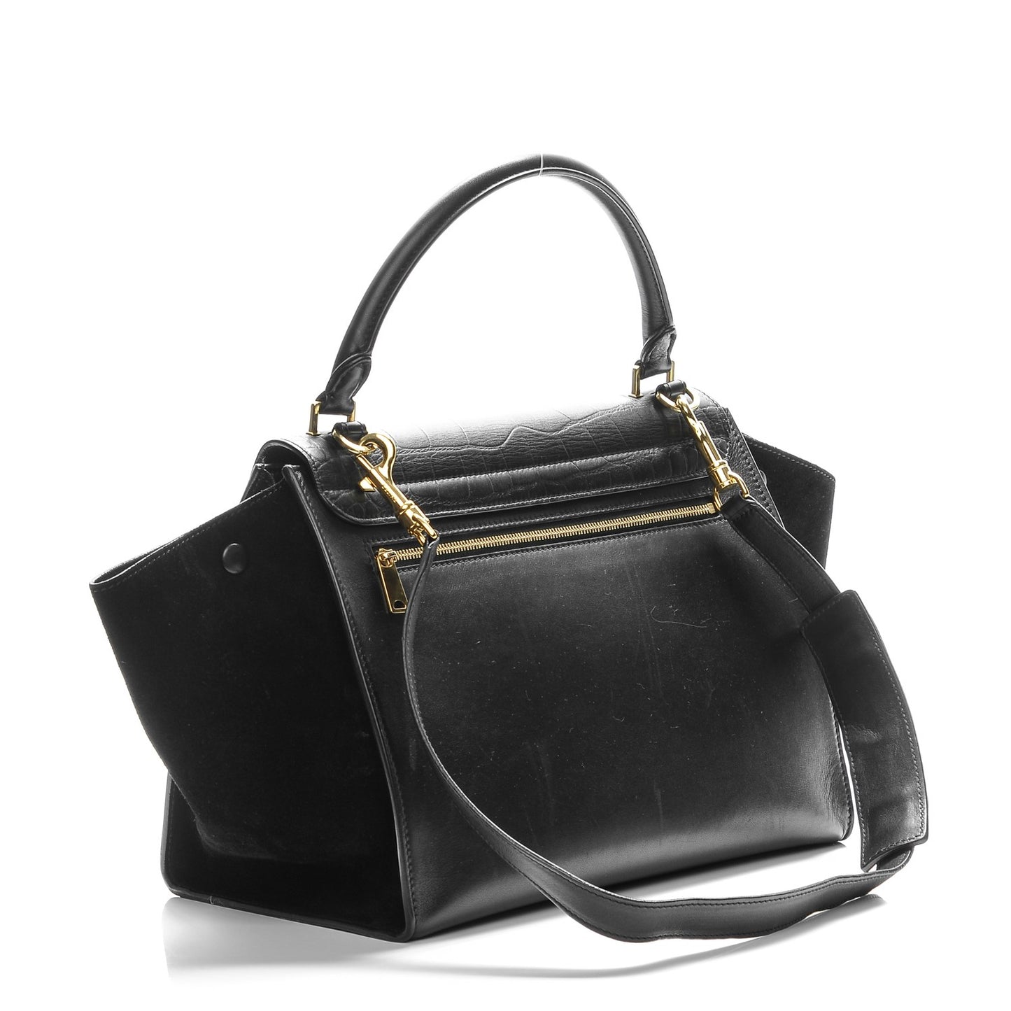 Crocodile Embossed Calfskin Medium Trapeze Black