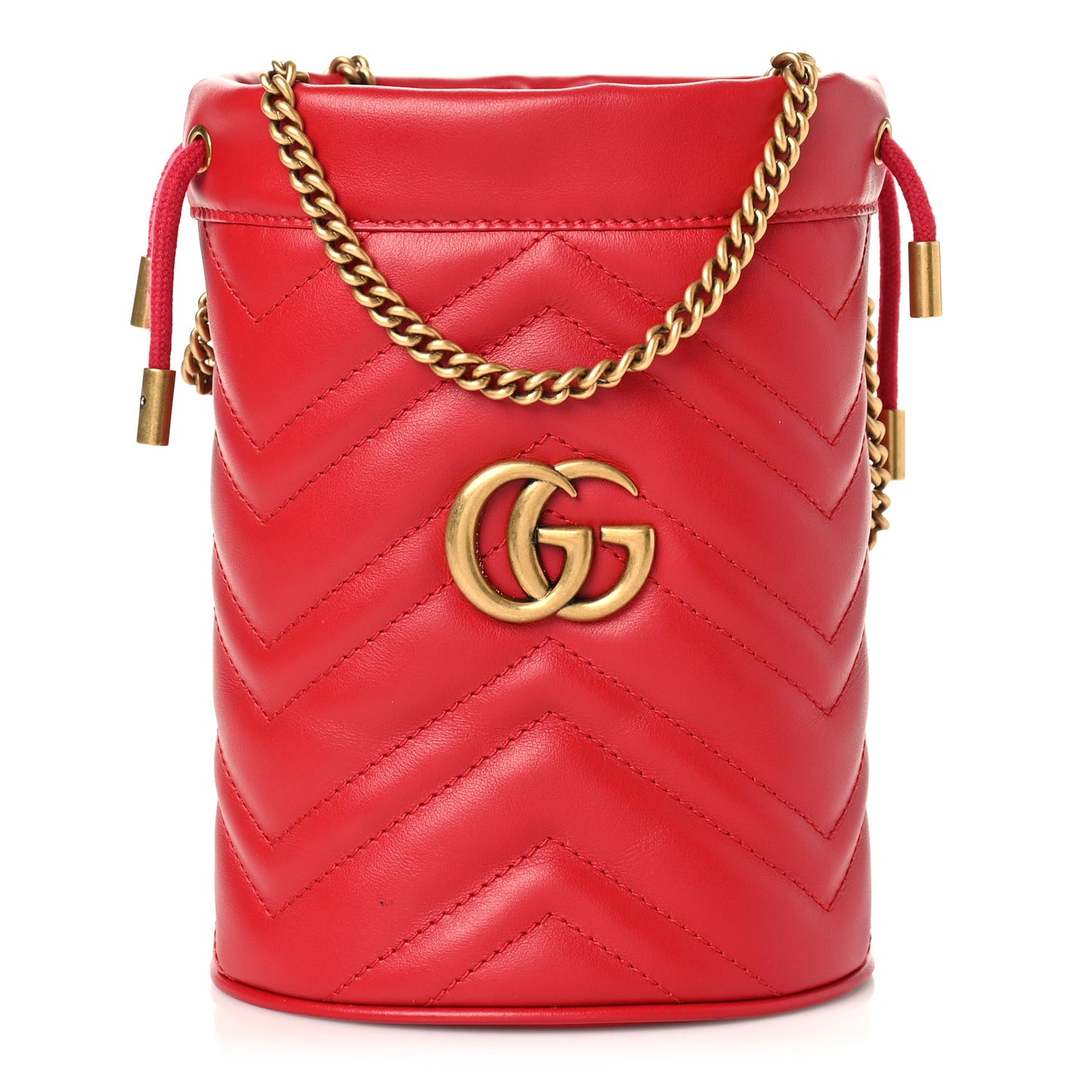 Calfskin Matelasse Mini GG Marmont 2.0 Bucket Bag Hibiscus Red