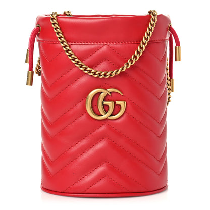 Gucci Calfskin Matelasse Mini GG Marmont 2.0 Bucket Bag Hibiscus Red 1 of 8