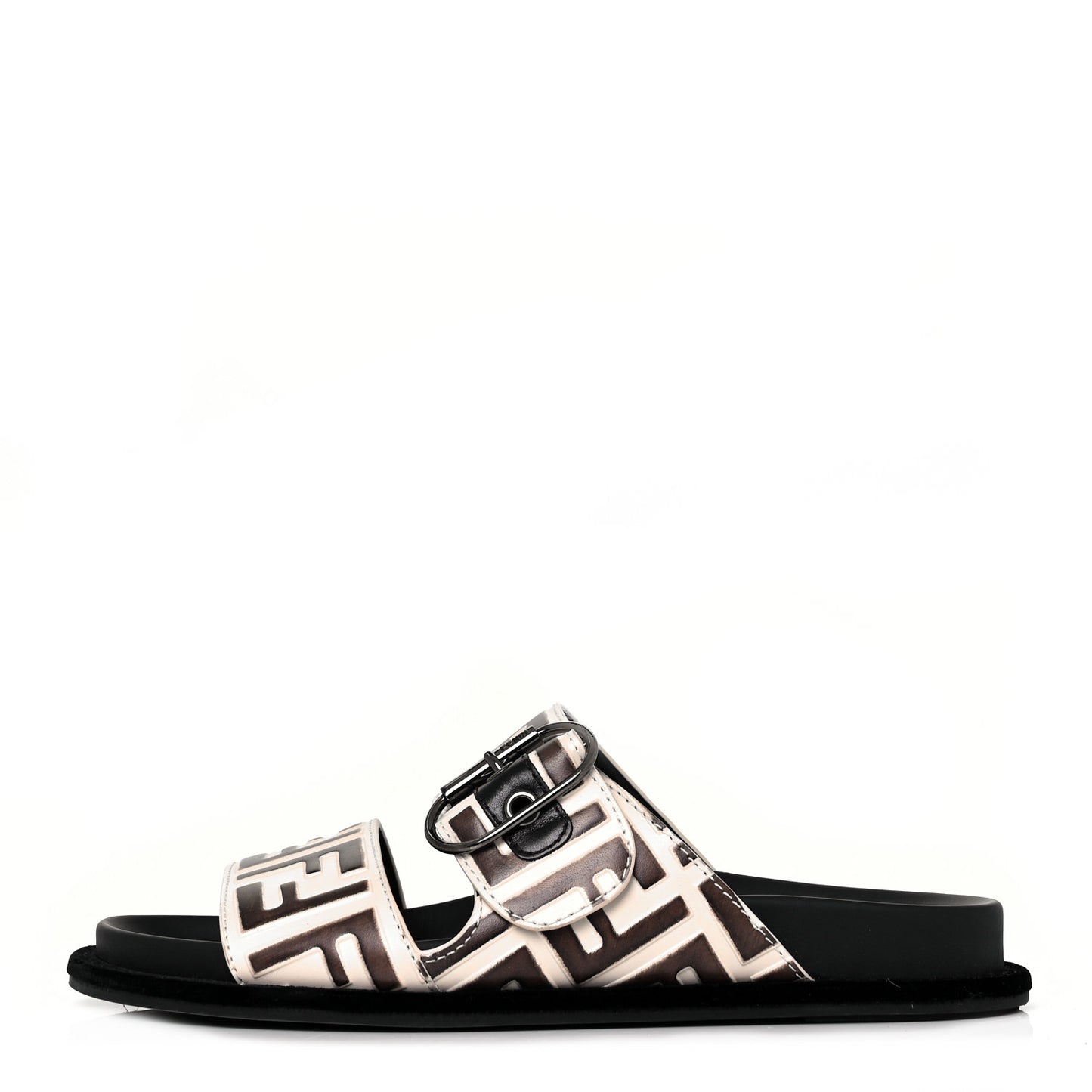 Calfskin FF Embossed Slide Sandals 36 Camelia Moresco