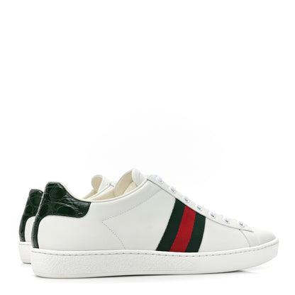 Gucci Calfskin Crocodile Web Womens Ace Sneakers 41 White Green 6 of 10