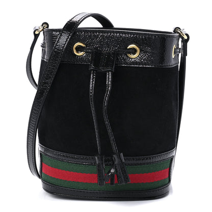 Gucci Suede Patent Web Mini Ophidia Bucket Bag Black 1 of 13