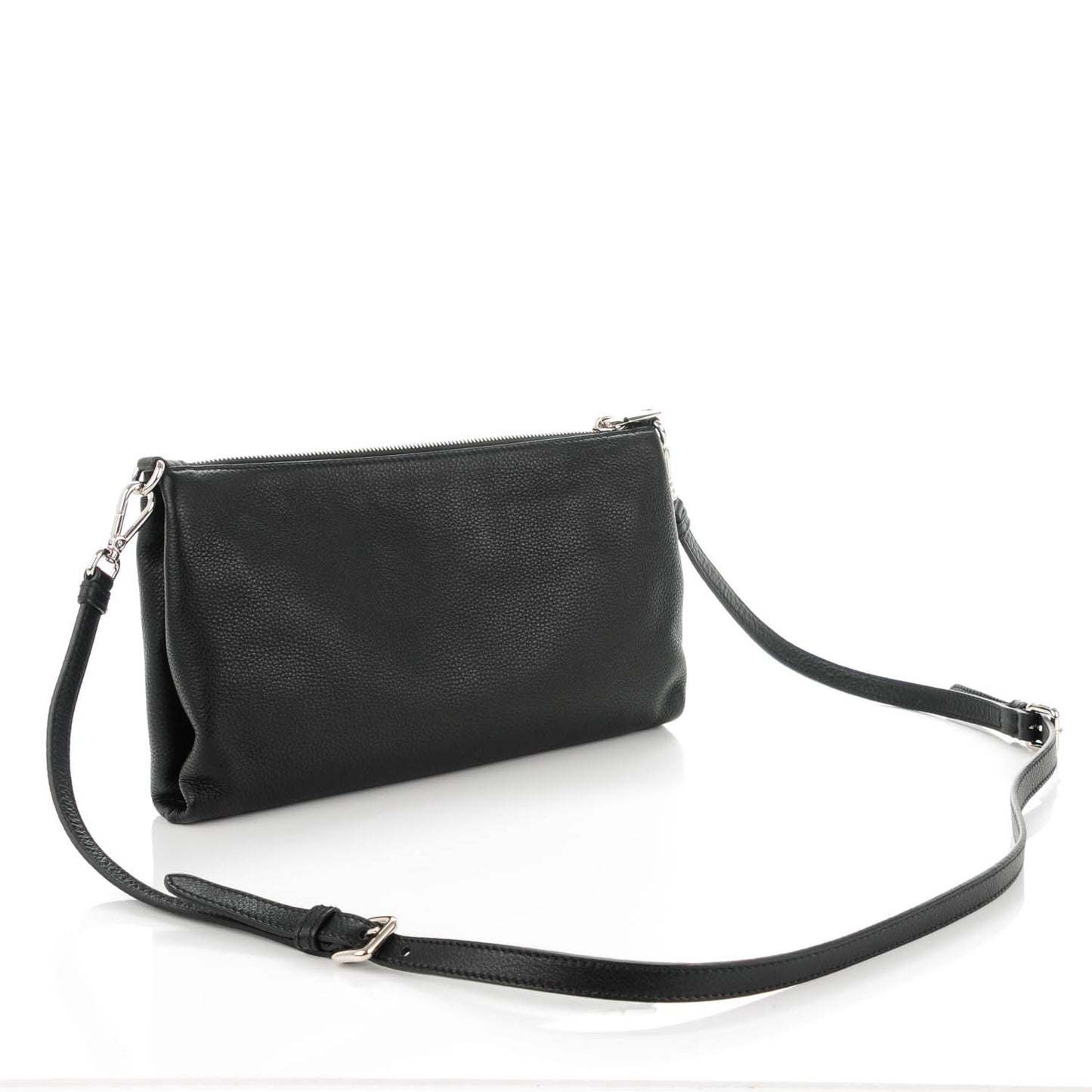 Vitello Daino Zippered Crossbody Bag Black