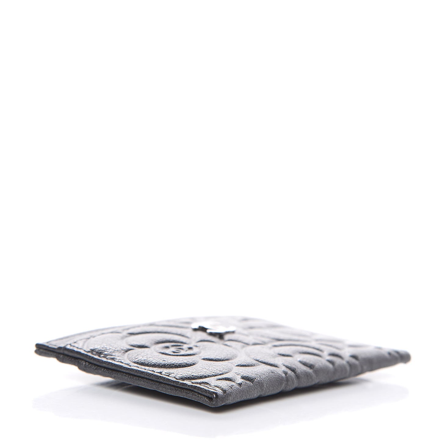 Goatskin Camellia Embossed Card Holder Grey