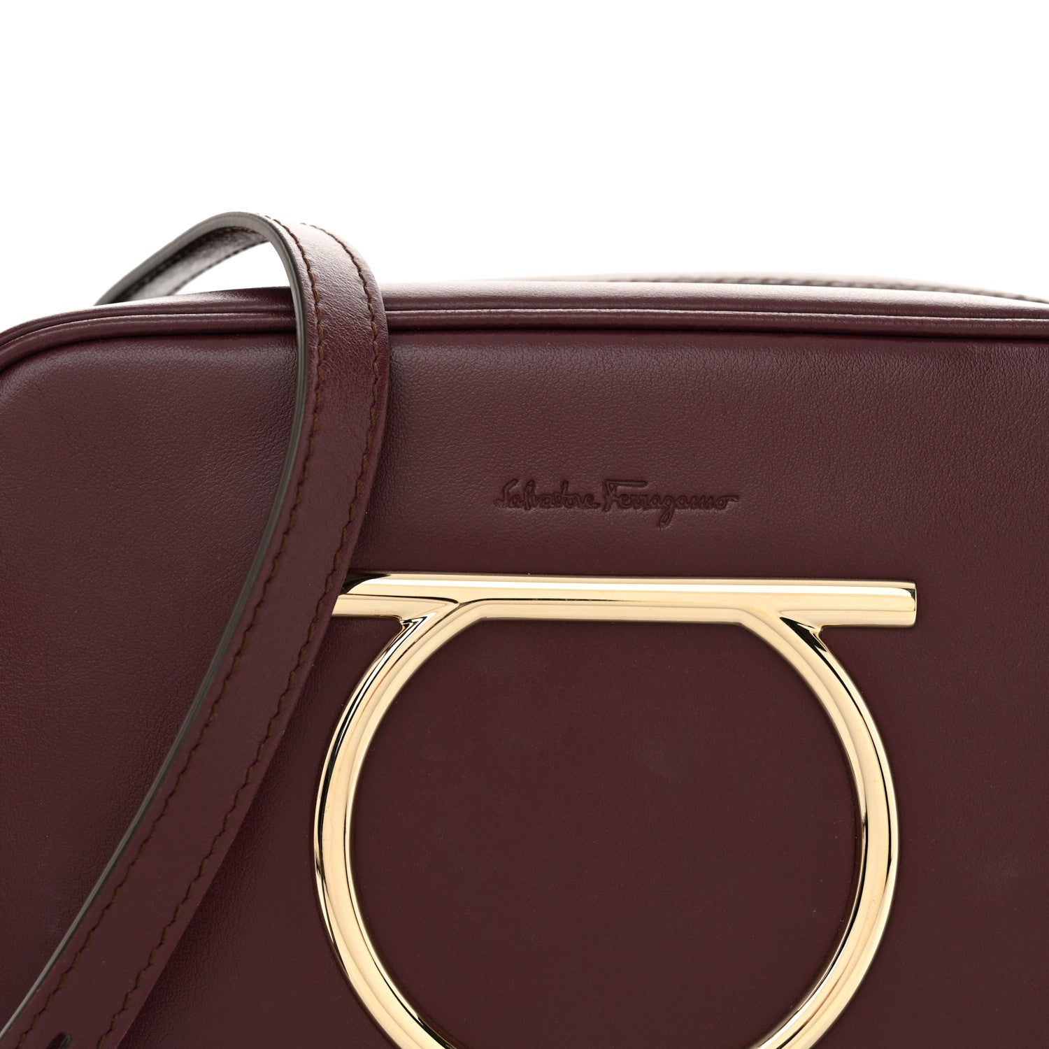 Salvatore Ferragamo Calfskin Vela Camera Crossbody Bag Burgundy 7 of 9