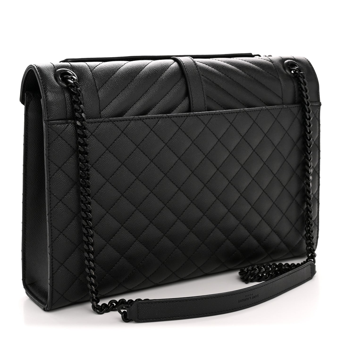 Grain De Poudre Textured Mixed Matelasse Large Triquilt Monogram Monochrome Satchel Black