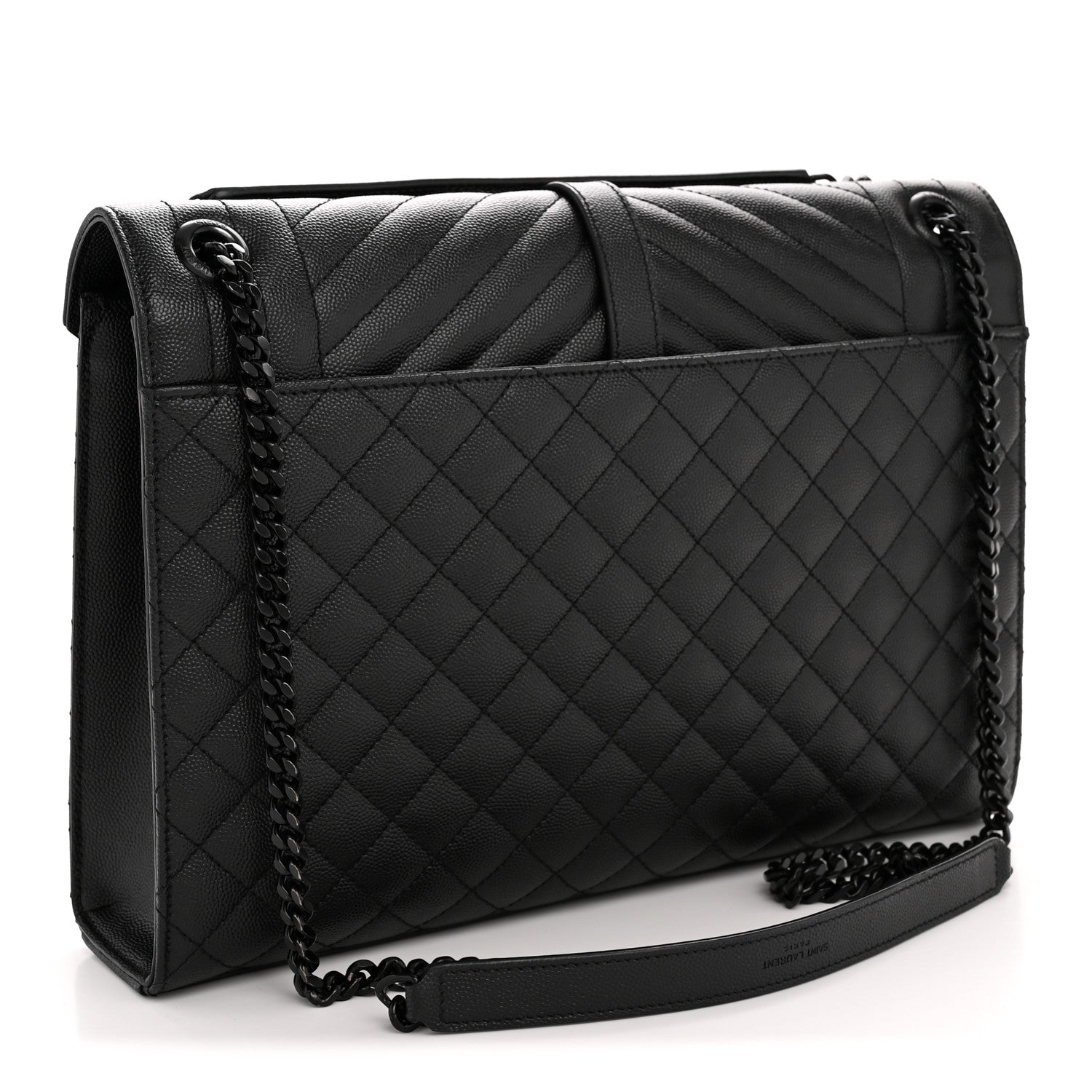 Saint Laurent Grain De Poudre Textured Mixed Matelasse Large Triquilt Monogram Monochrome Satchel Black 3 of 15