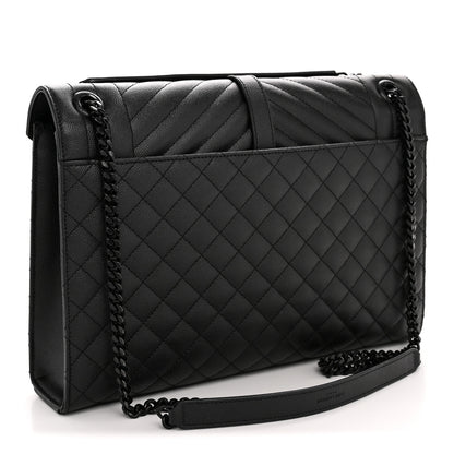 Saint Laurent Grain De Poudre Textured Mixed Matelasse Large Triquilt Monogram Monochrome Satchel Black 3 of 15