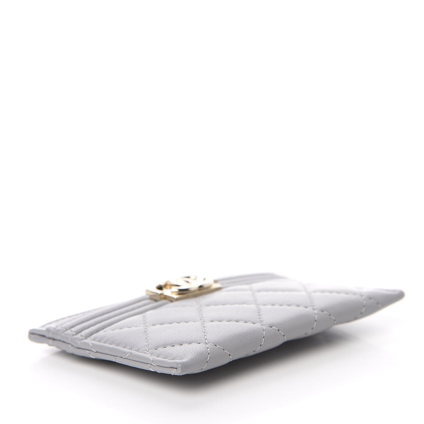 Lambskin Quilted Boy Card Holder Grey