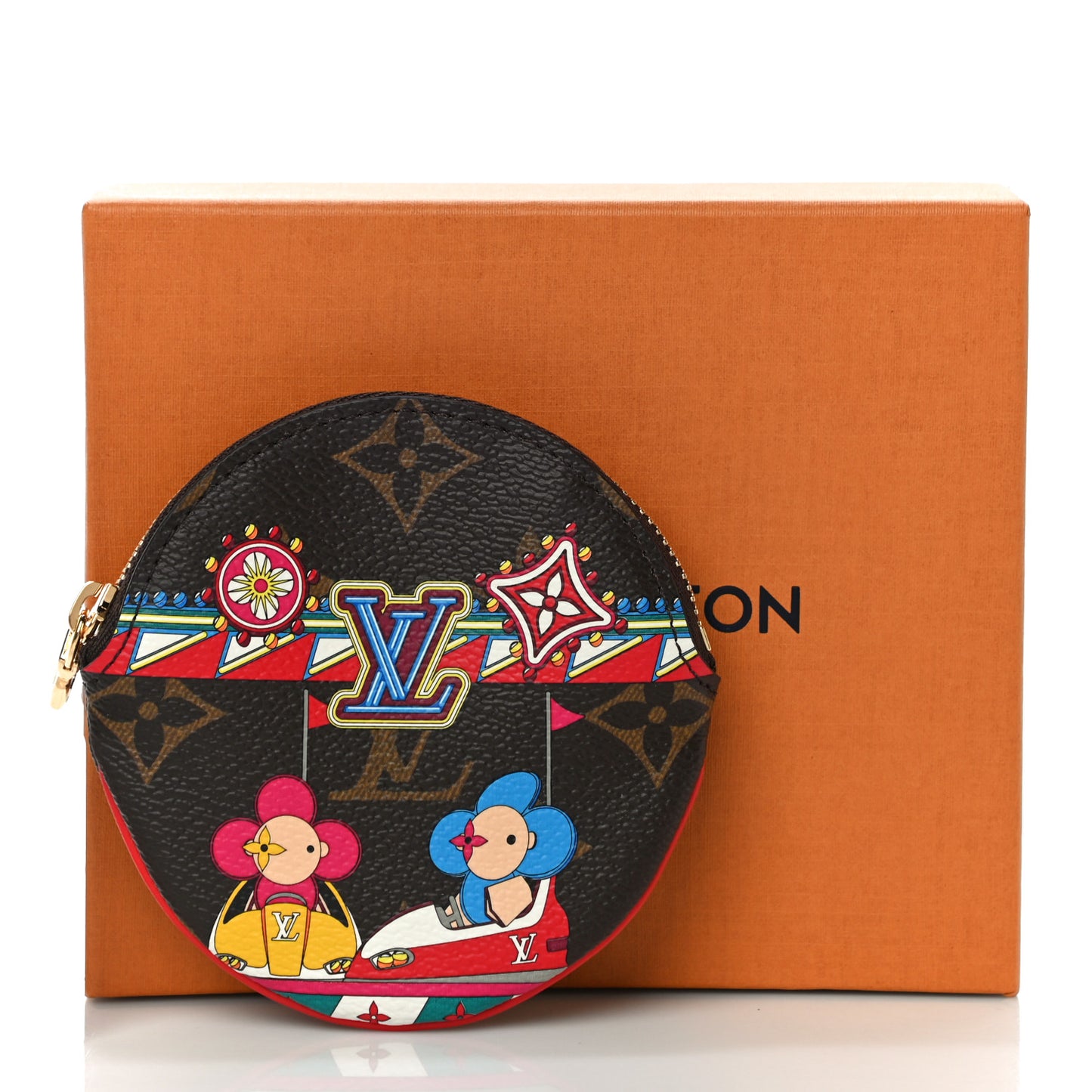 Monogram 2020 Christmas Animation Bumper Cars Round Coin Purse Coquelicot