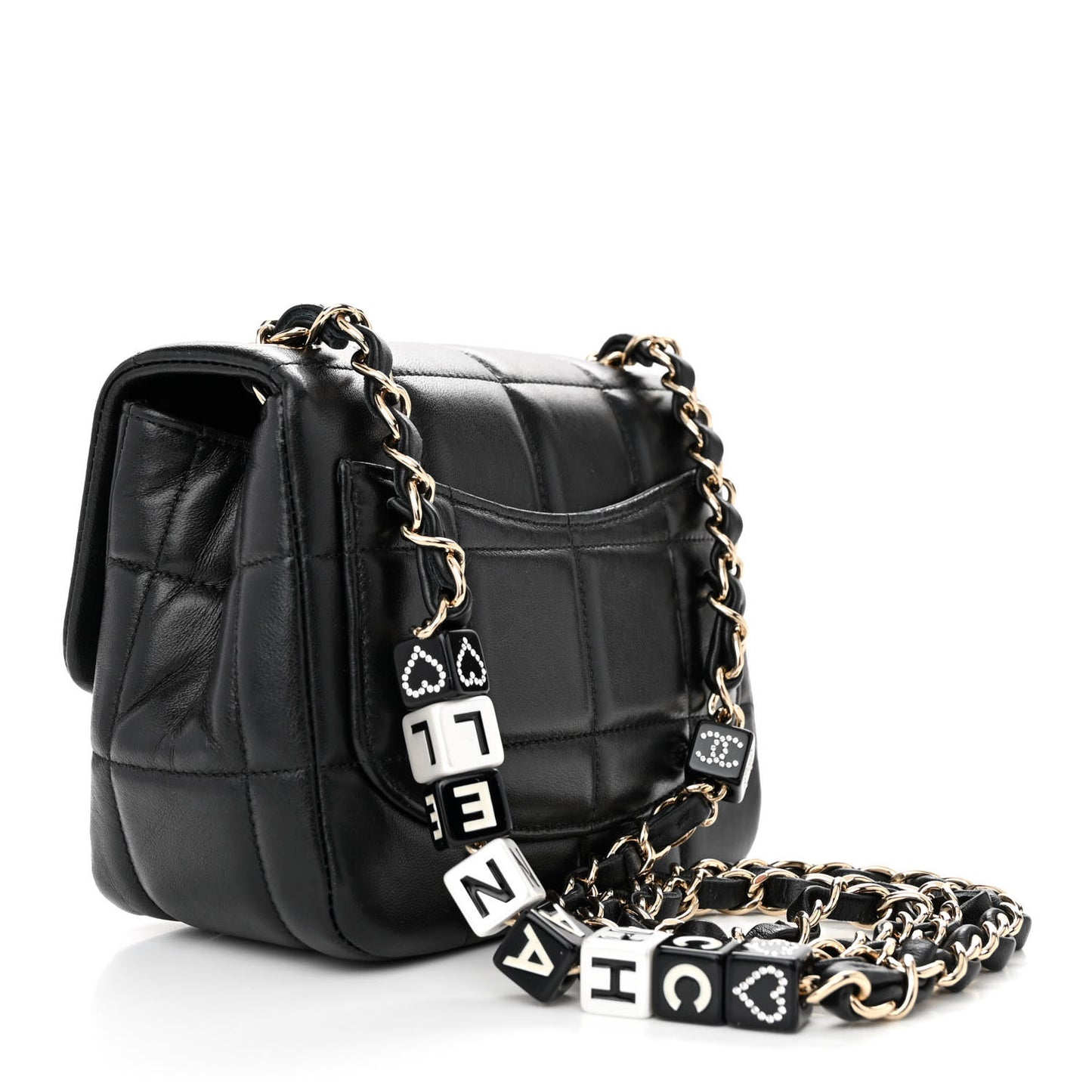 Lambskin Resin Crystal Square Quilted Mini Monacoco Flap Black