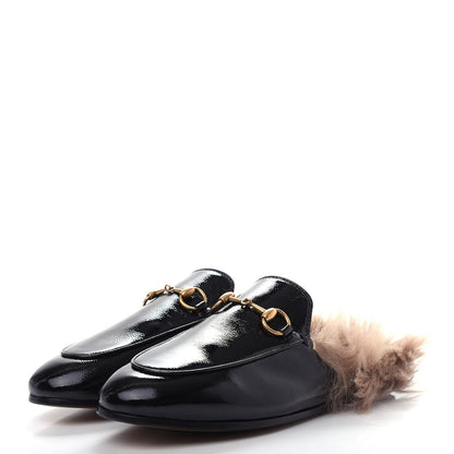 Gucci Patent Fur Womens Princetown Slippers 35 Black Natural 3 of 10