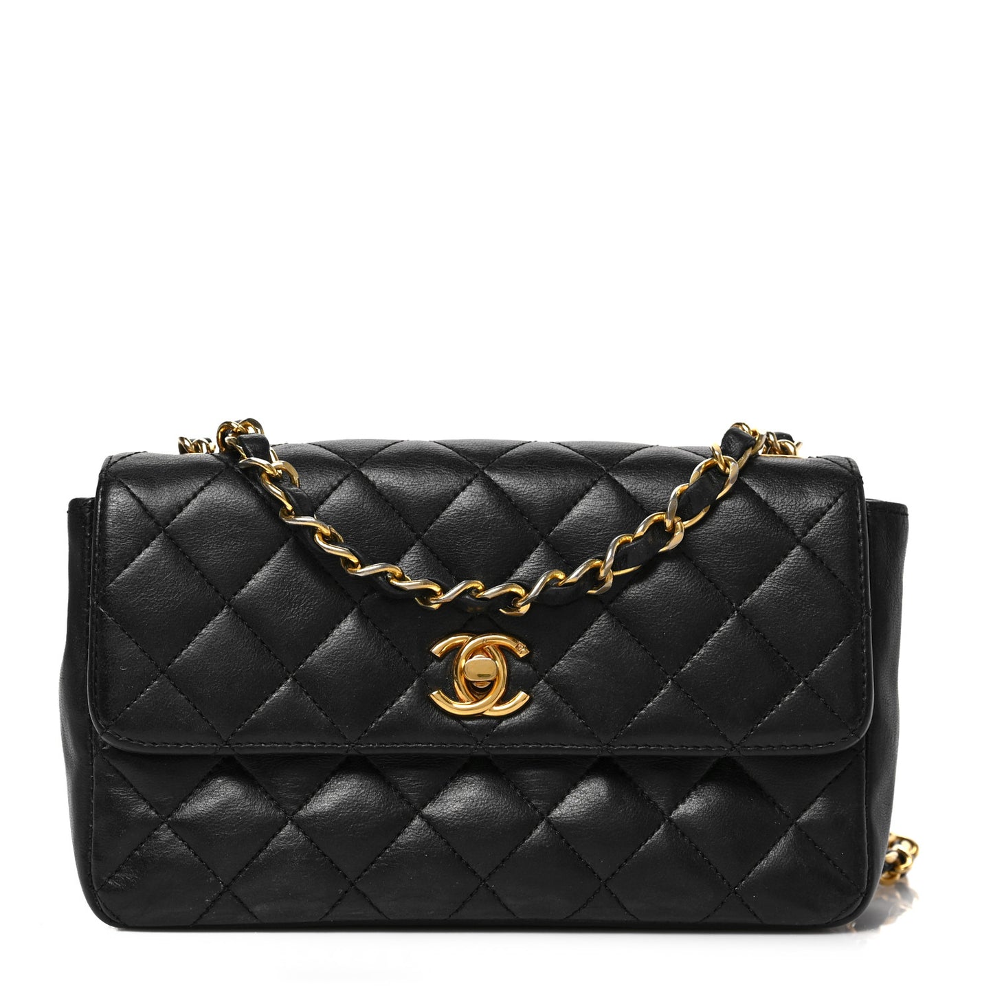 Lambskin Quilted Mini Rectangular Flap Black