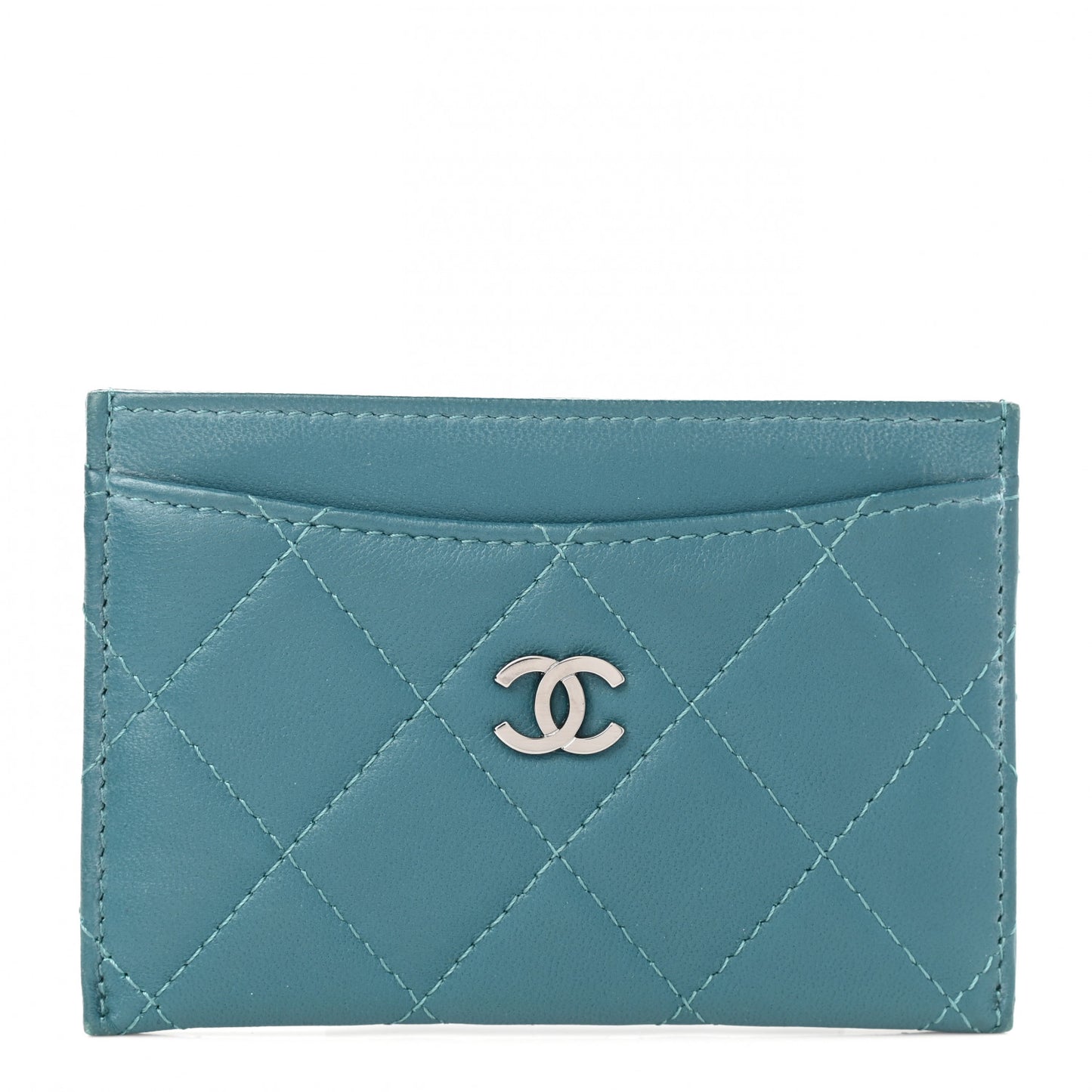 Lambskin Quilted Card Holder Blue