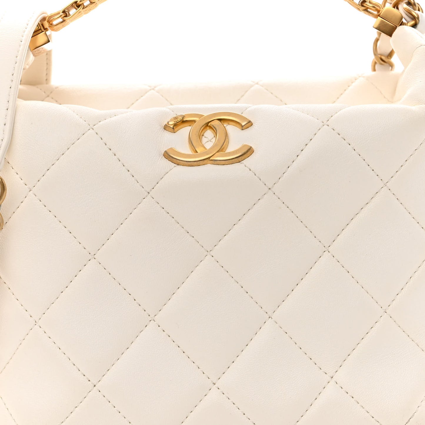 Lambskin Quilted CC Crystal Signature Chain Hobo White