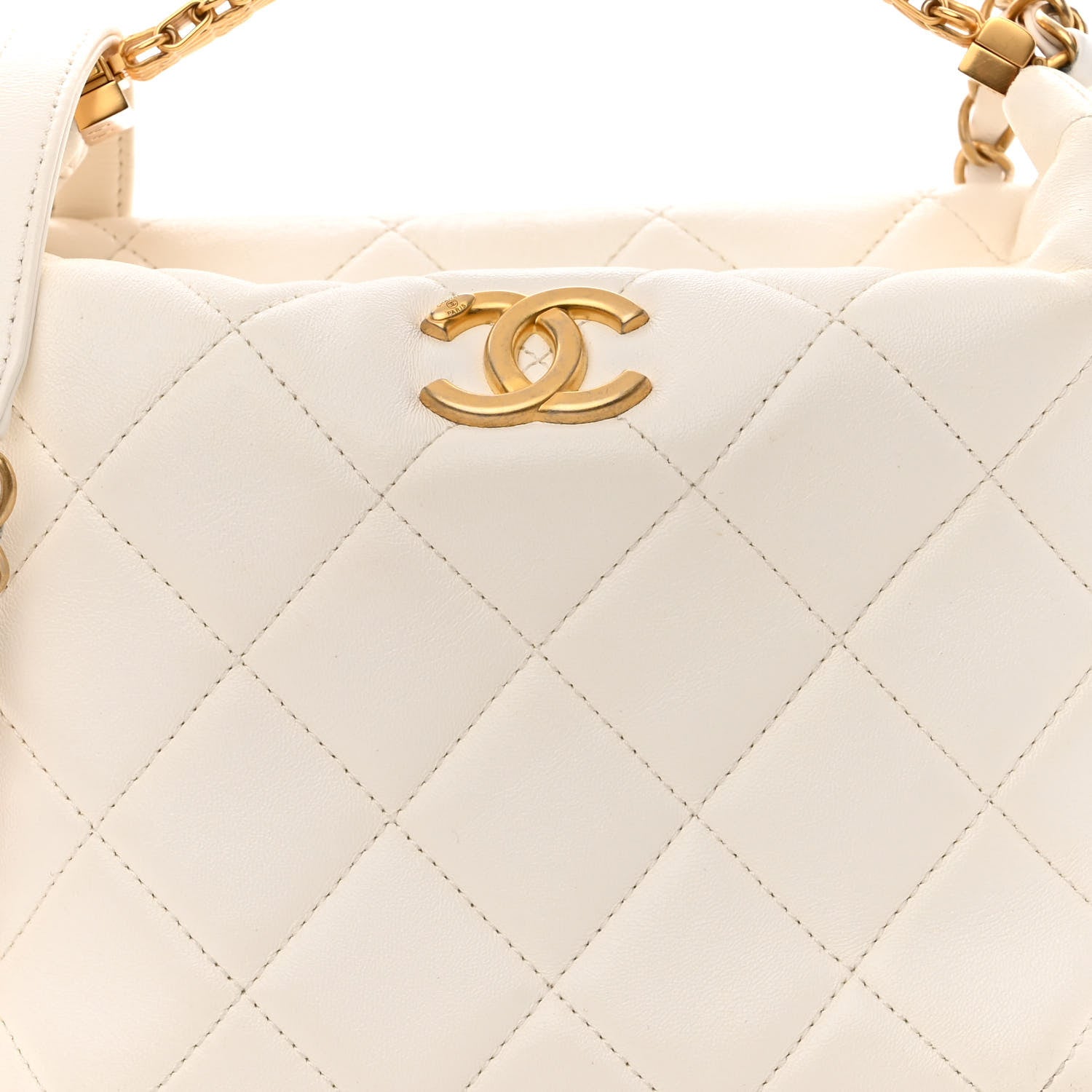Chanel Lambskin Quilted CC Crystal Signature Chain Hobo White 8 of 15