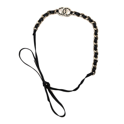 Chanel Metal Lambskin Crystal CC Chain Tie Headband Gold Black 1 of 5