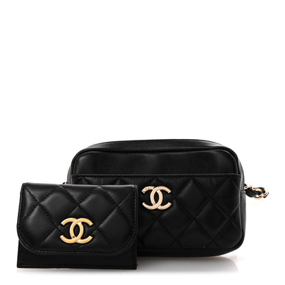 Chanel Lambskin Quilted Waist Bag With Pouch Black 4 of 29