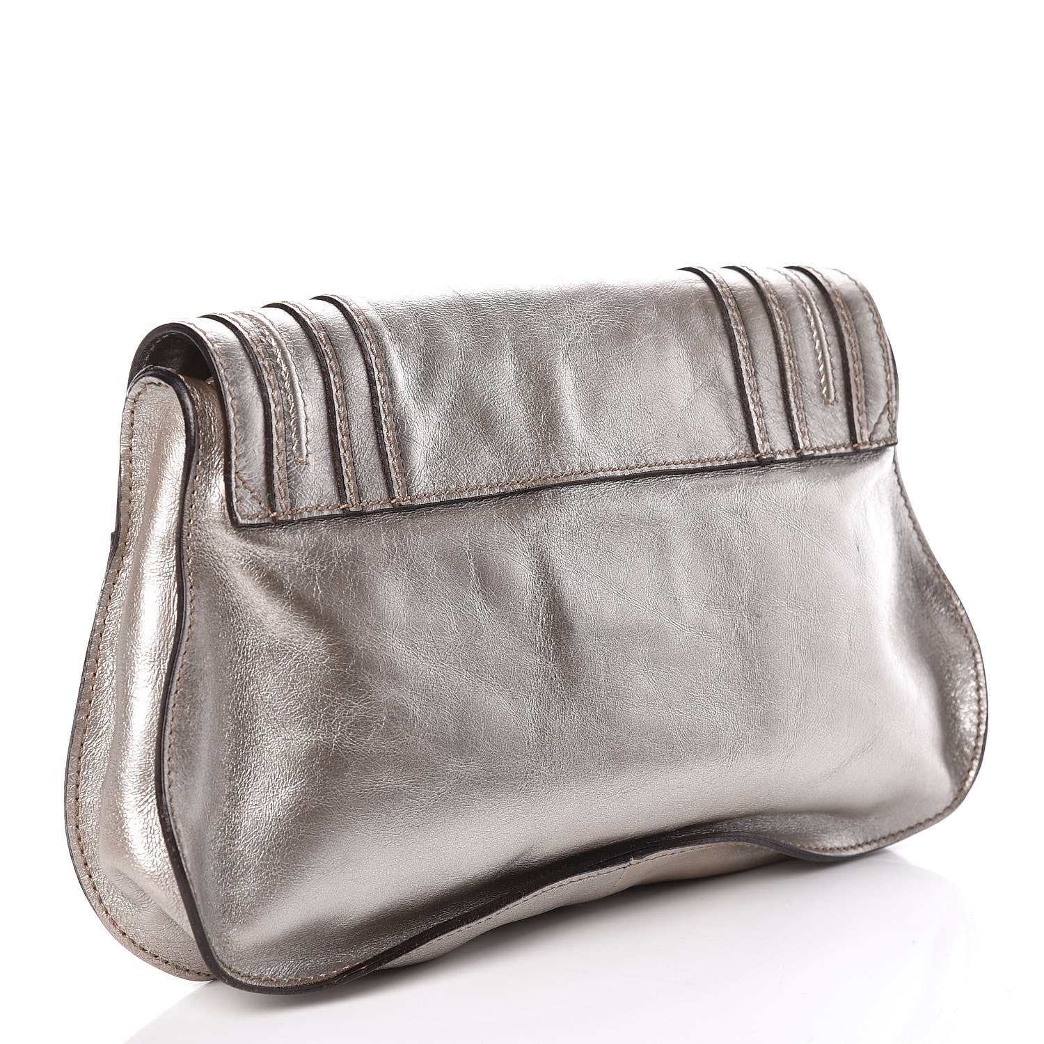 Chloe Metallic Calfskin Marcie Clutch Pewter 3 of 9