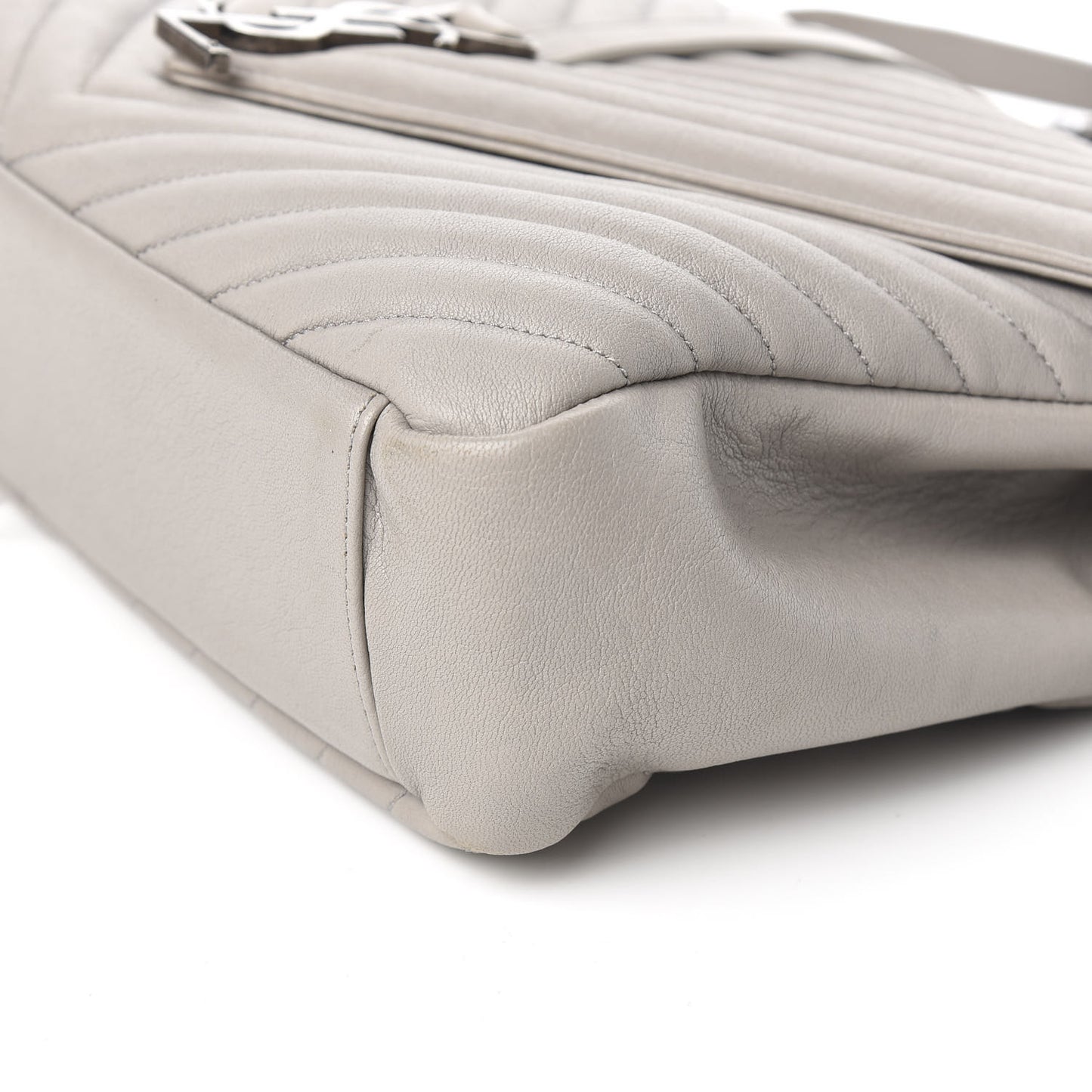 Sheepskin Matelasse Chevron Monogram Large College Satchel Light Grey