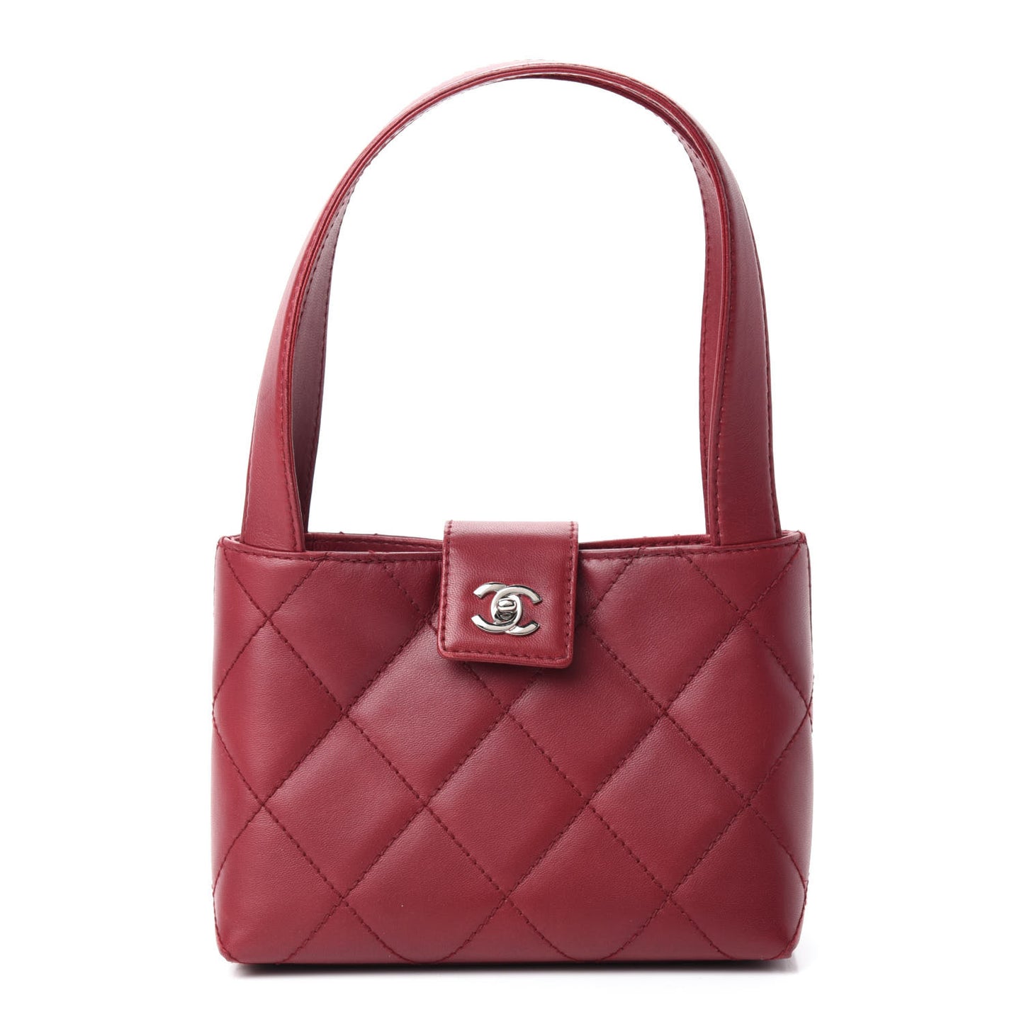 Lambskin Stitched Top Handle Flap Bag Red