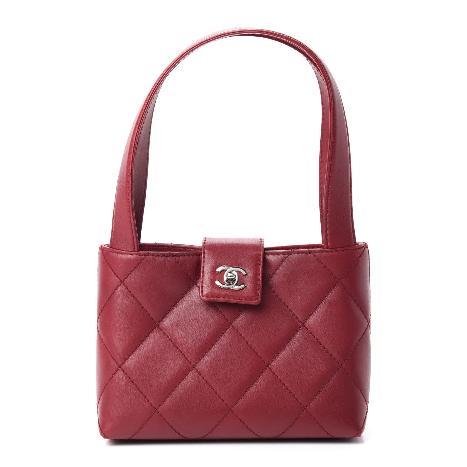 Chanel Lambskin Stitched Top Handle Flap Bag Red 1 of 12