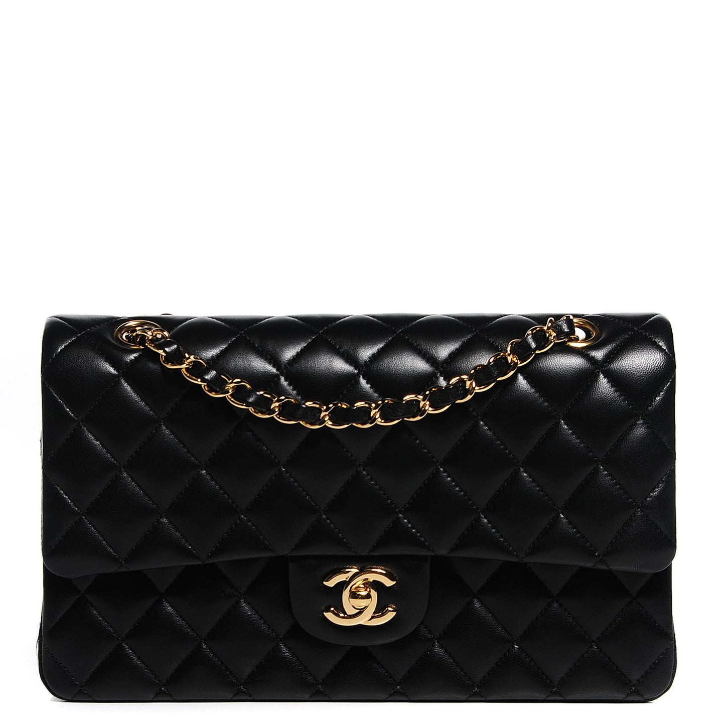 Lambskin Quilted Medium Double Flap Black
