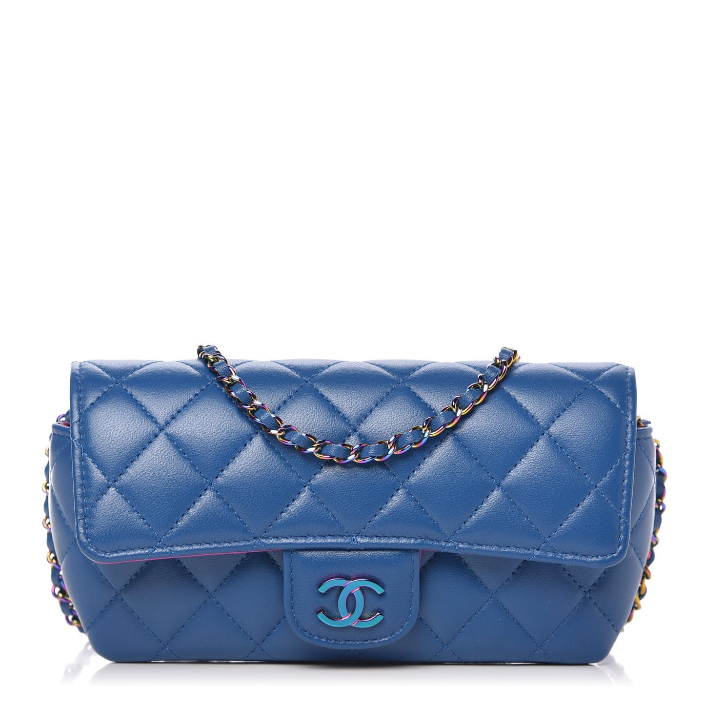 Lambskin Quilted Glasses Case With Chain Blue Purple