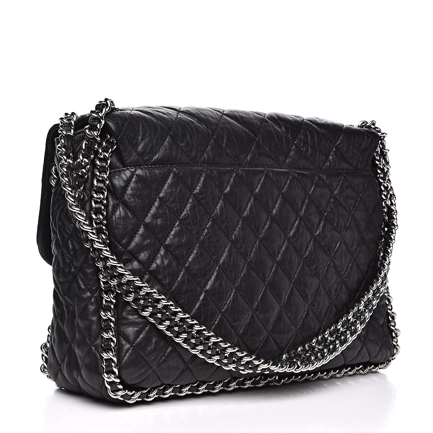 Washed Lambskin Quilted Maxi Chain Around Flap Black