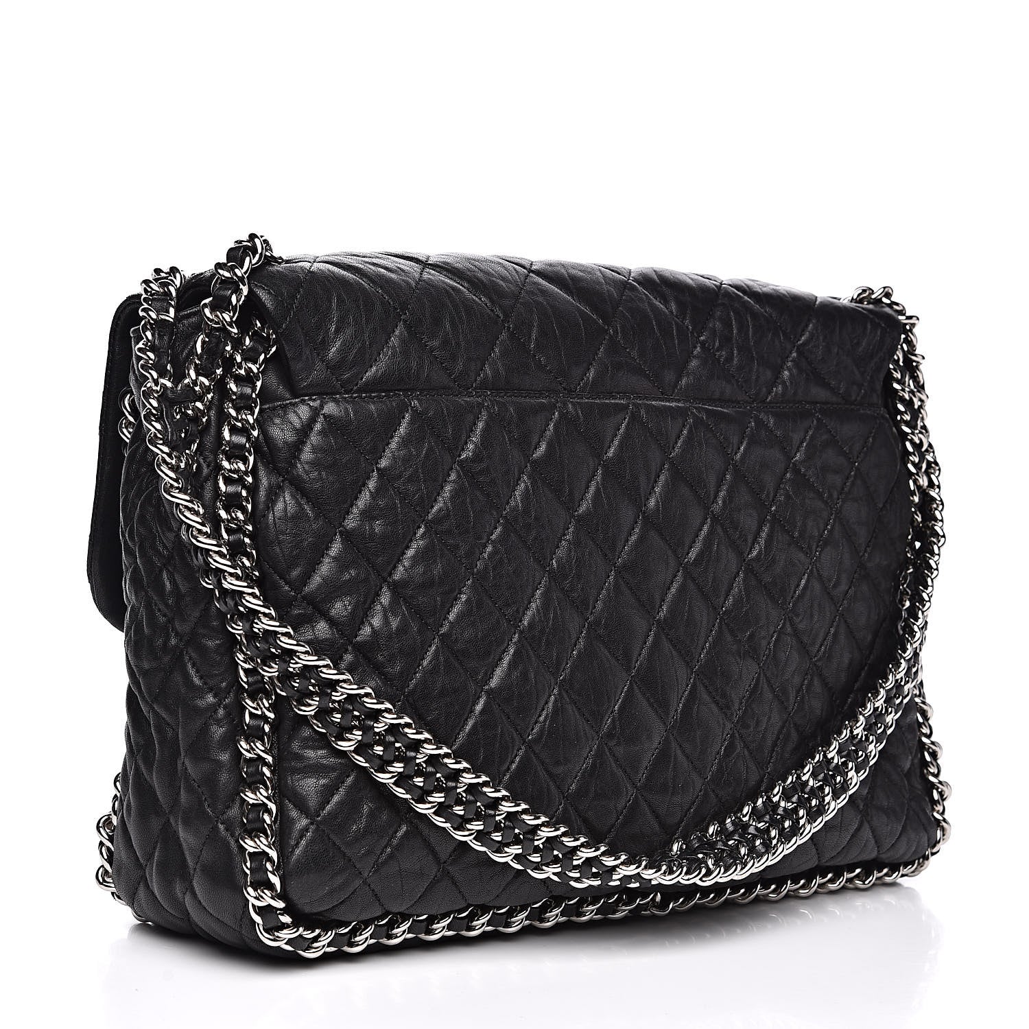 Chanel Washed Lambskin Quilted Maxi Chain Around Flap Black 3 of 11