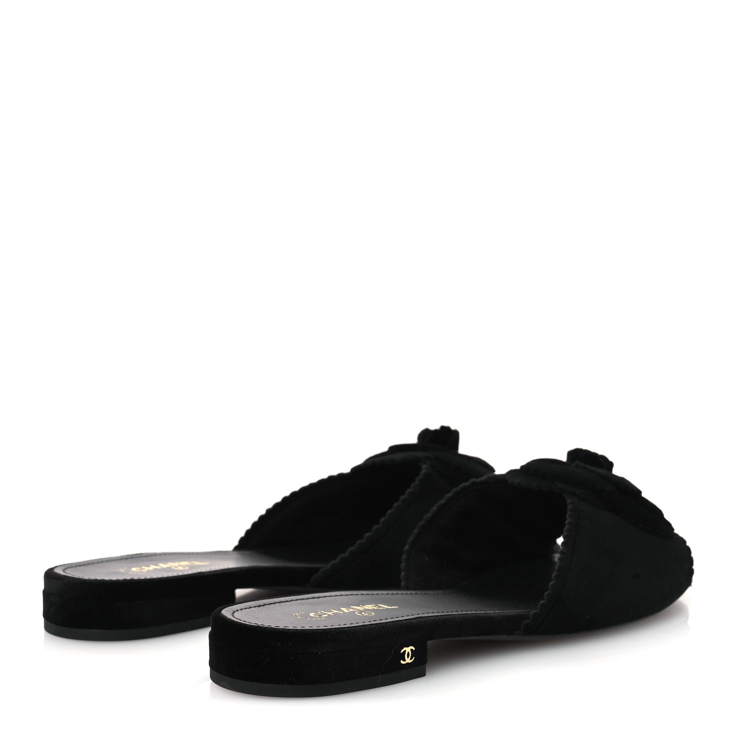 Chanel Velvet Pearl Camellia Slide Sandals 41 Black 5 of 12