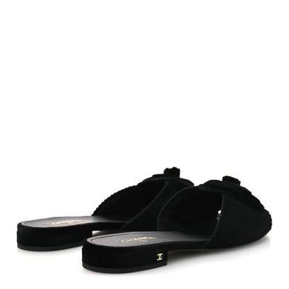Chanel Velvet Pearl Camellia Slide Sandals 41 Black 5 of 12
