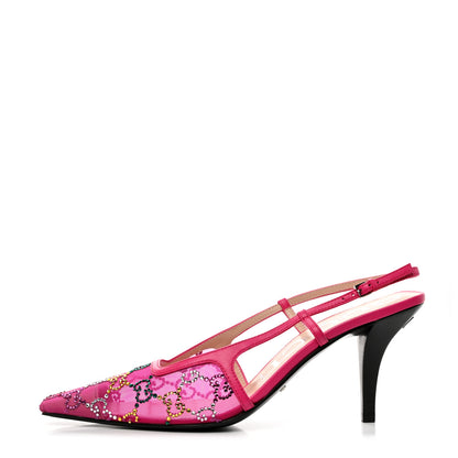 Gucci Tela Retino Nappa Charlotte Crystal GG Monogram Square G 75mm Slingback Pumps 38.5 Bright Bouganville Fairy Fucsia 1 of 8