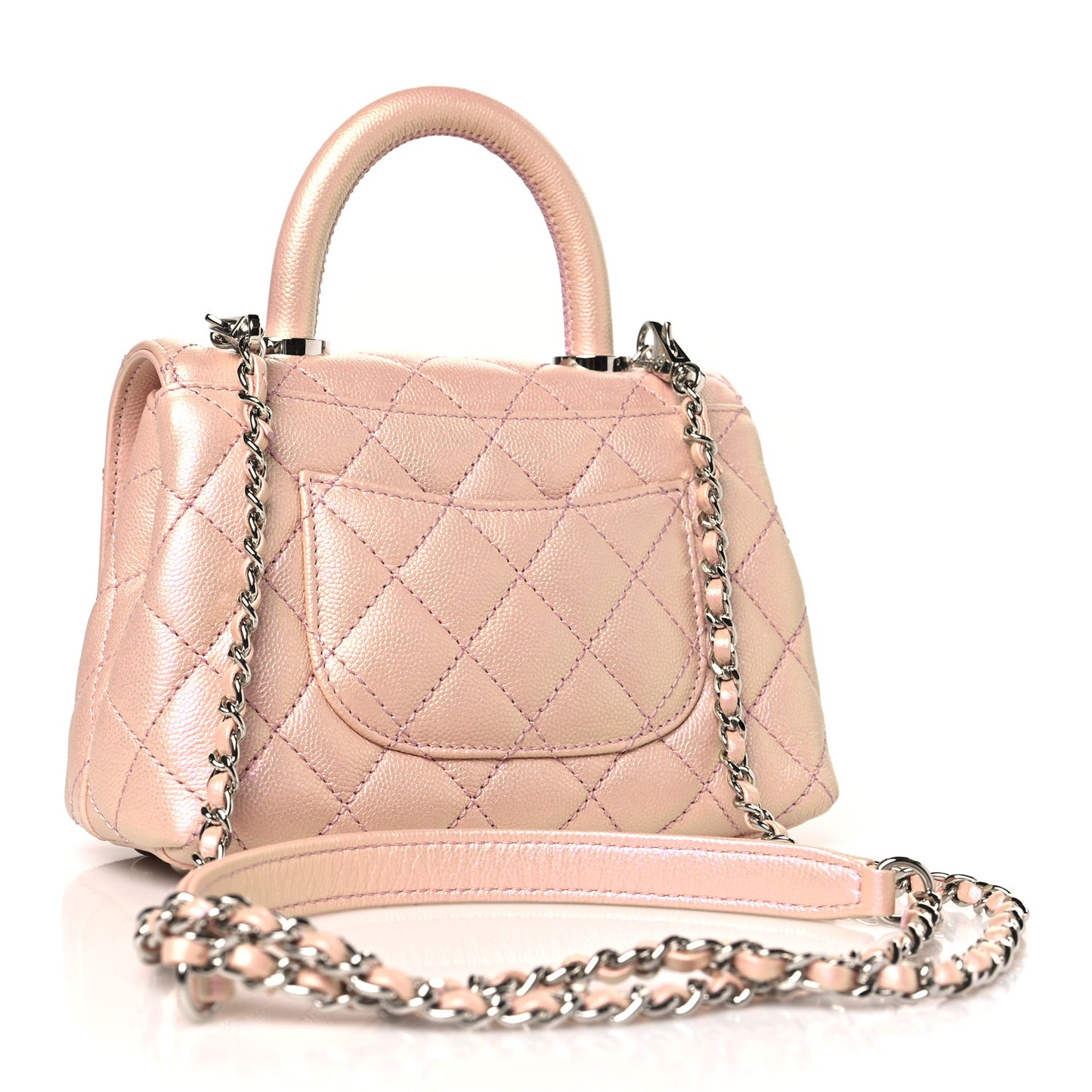 Iridescent Caviar Quilted Extra Mini Coco Handle Flap Light Pink
