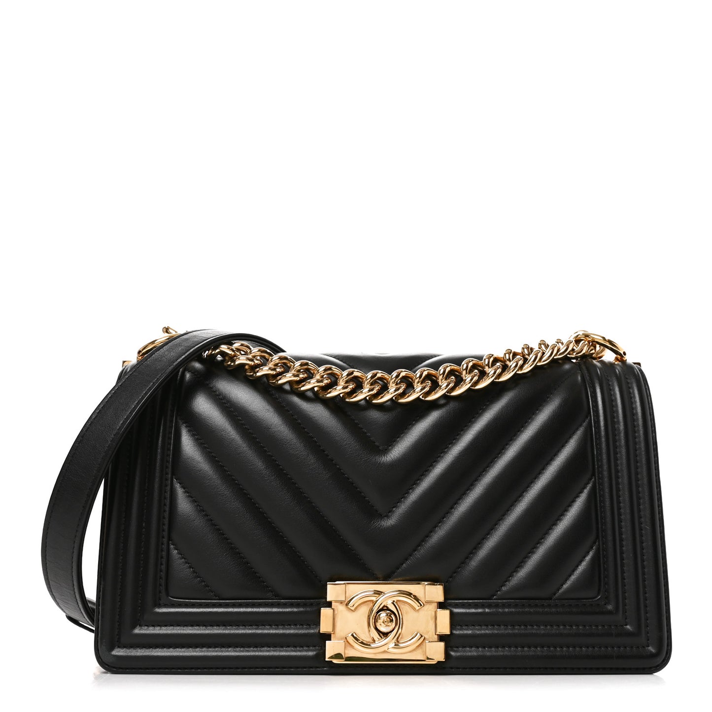 Lambskin Chevron Quilted Medium Boy Flap Black